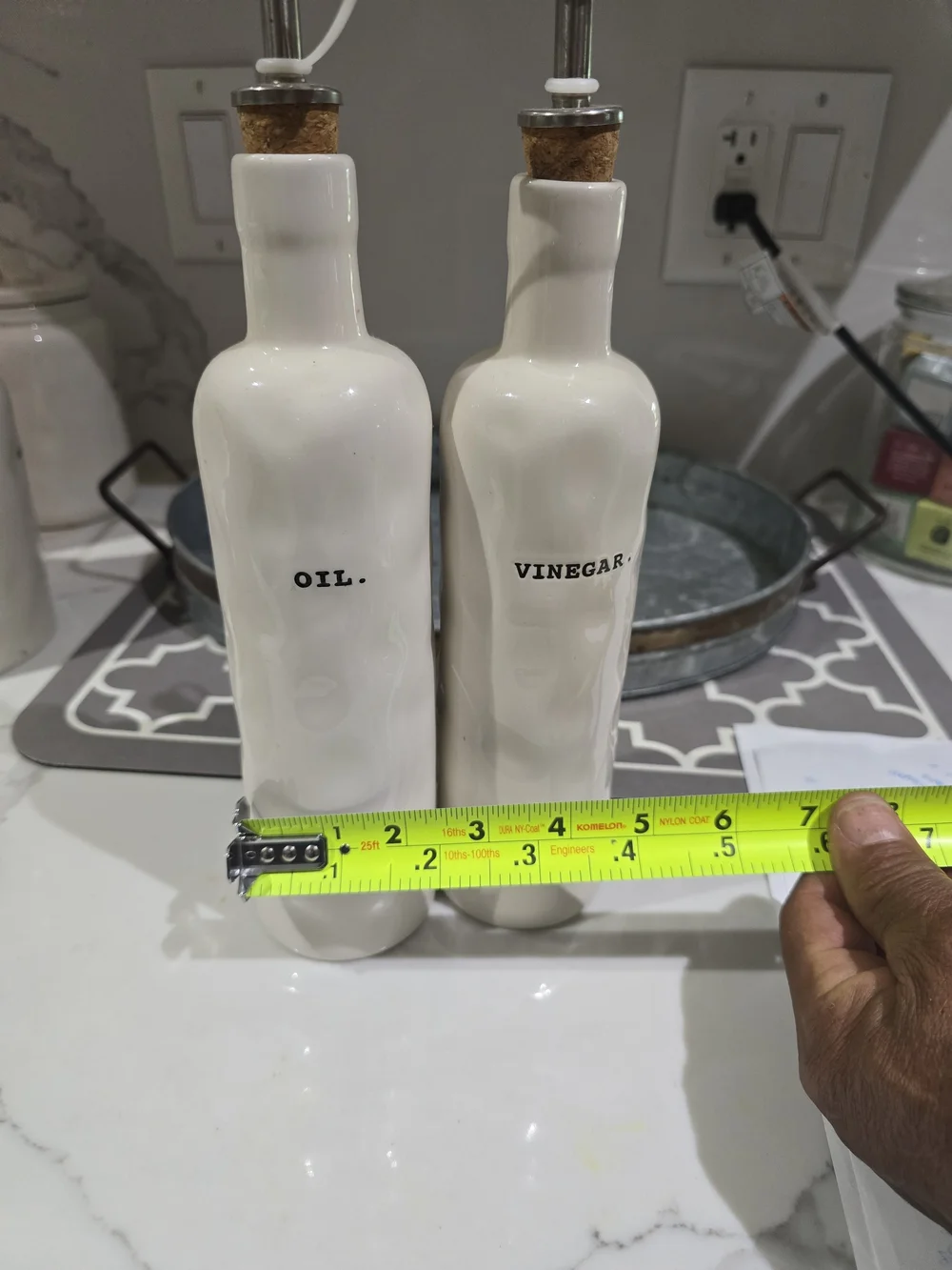 Rae Dunn Oil & Vinegar Ceramic Bottles - White